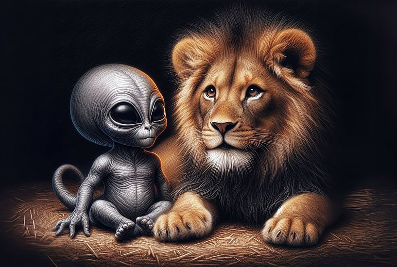 Alien meets a lion by Ans Bastiaanssen