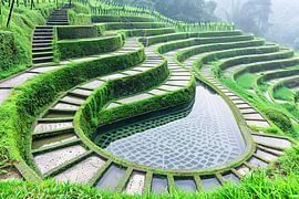 Symmetrische Treppe und reflektierendes Wasser von Art & Soul Creations