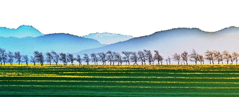 Kale bomen en de Ceres bergen in de winter gemengde techniek van Werner Lehmann