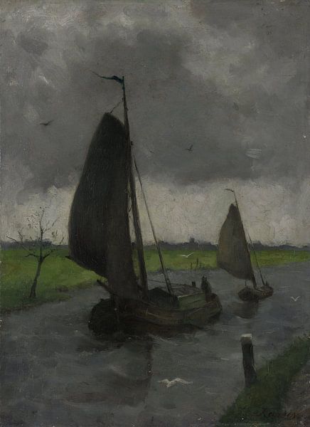 Eduard  Karsen, Vaart met zeilende scheepjes, ca 1900 van Atelier Liesjes