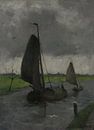 Eduard  Karsen, Vaart met zeilende scheepjes, ca 1900 van Atelier Liesjes thumbnail