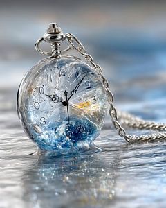Eingefrorene Zeit Eine Taschenuhr in der Eiskugel Wandkunst