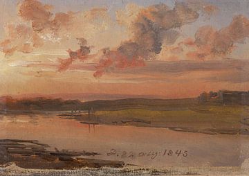 De Elbe in de avond, Johan Christian Dahl....