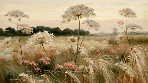 Prairie en fleurs dans la douce lumière du soir sur Preet Lambon