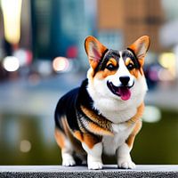 Welsh Corgi in de stad met grote scherpte diepte