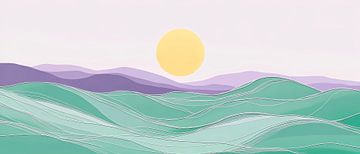 Glooiende heuvels in het ochtendlicht met zon van Poster Art Shop