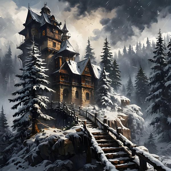 Woodhouse Castle, castle in a wintry forest by Nick Wendt