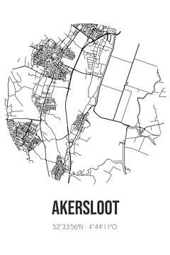 Akersloot (Noord-Holland) | Landkaart | Zwart-wit van MijnStadsPoster