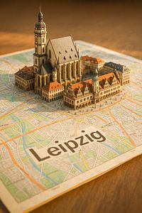 Leipzig City Architecture Miniature - 3D Effect Map Art Print