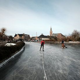 Nieuwkoopse Plassen en hiver avec de la glace sur Arie Bon