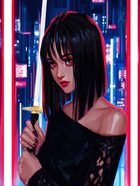 Anime-Mädchen mit Katana von Frank Heinz