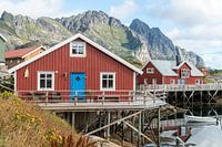 Fishing village with mountains in the background in Norway
