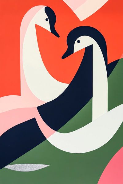 Loving swans in abstract form by Poster Art Shop