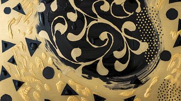 Painting Gold Black | Oblong Painting | Large Painting Living Room by AiArtLand