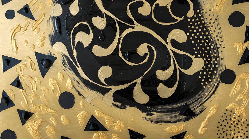 Peinture Or Noir | Peinture Oblongue | Grande Peinture Salon par AiArtLand