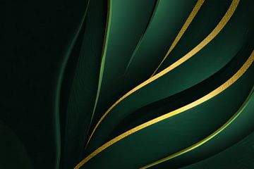 Abstrakte goldene Strahlen in dunkelgrünem dynamischen Kontrast von Eva Lee