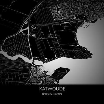 Carte en noir et blanc de Katwoude, en Hollande du Nord. sur Rezona