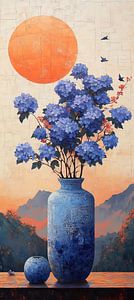 Japandi Flower Painting | Azure Dawn Echoes