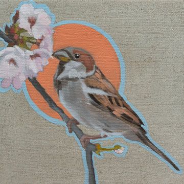 Sparrow with cherry blossom