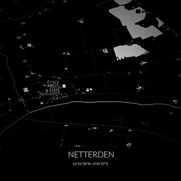 Schwarz-weiße Karte von Netterden, Gelderland. von Rezona