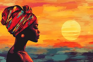 Afrikanische Frau bei Sonnenuntergang