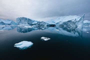 Weerspiegeling ijsberg in diep zwarte oceaan van Martijn Smeets