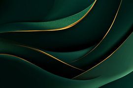 Abstrakte goldene Linien in tiefgrünem fließendem Design von Eva Lee