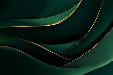 Abstrakte goldene Linien in tiefgrünem fließendem Design