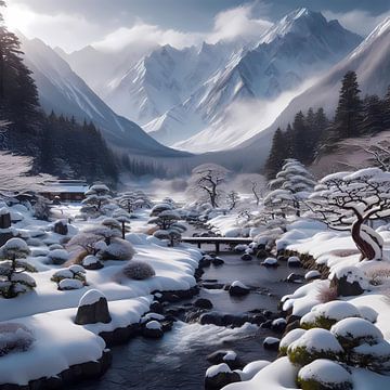 Japanese garden with snow by Tatjana Korneeva