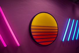 Retro neon sun in purple and blue light