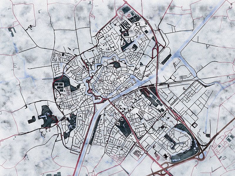 Map of Middelburg with the style 'White Winter' by Maporia