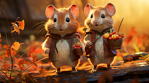 Mäusepaar sammelt Ihre Ernte im Herbst, Illustration