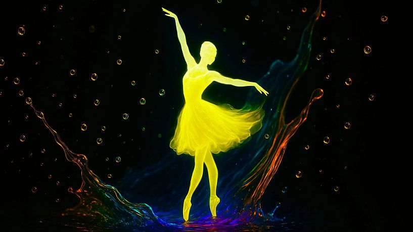 Leuchtend Gelbe Ballerina in Wasser Farbsymphonie von A.D. Digital ART