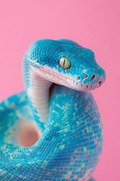 Colourful snake on a pink background by Poster Art Shop