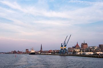 View to the city port in Rostock, Germany van Rico Ködder