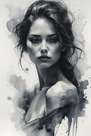 Een grijstinten portret van een jonge vrouw van Ljupka Kareska