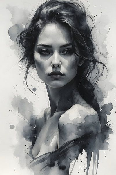 Graustufenporträt einer jungen Frau von Ljupka Kareska