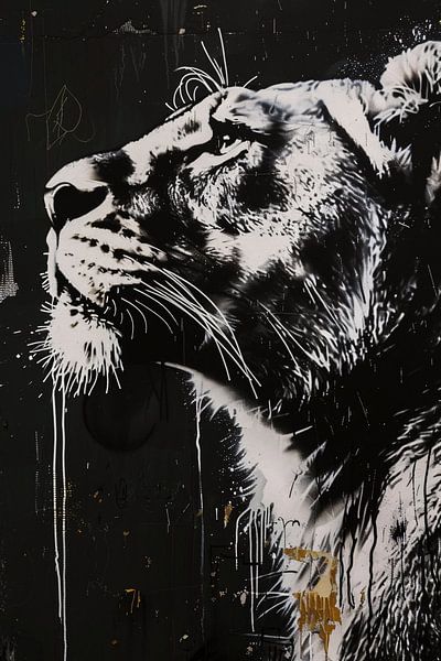 Tiger schwarz und weiß von Imperial Art House