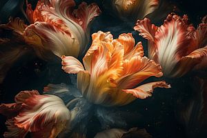Parrot tulip with small orange splashes for a splashing effect by Carla Van Iersel
