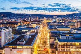 Cityscape Stuttgart with Koenigstrasse at night - Germany by Werner Dieterich
