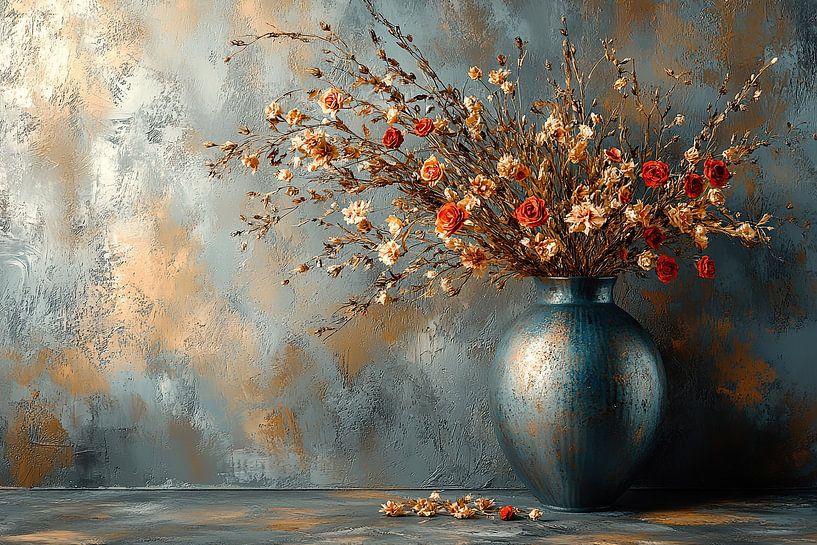Blumen Stillleben Abstrakt | Flüsternde Blüten der Vergessenen Vase von Kunst Laune