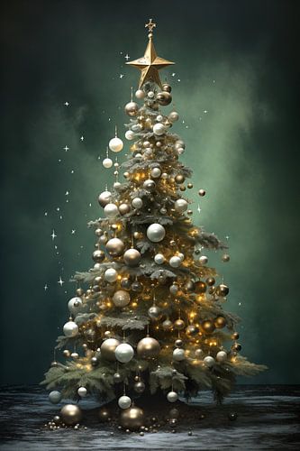 Met veel kerstballen versierde kerstboom