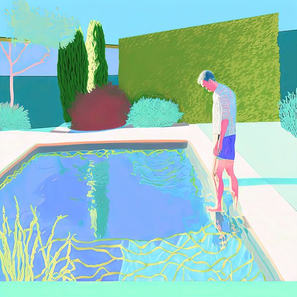 Man by the pool by Vlindertuin-Art