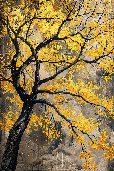 Tree with golden leaves in abstract style by Art & Soul Creations