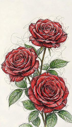 ROSE SCRIBBLE ART POTLOODTECHNIEK - METALEN POSTER