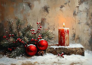 Kerstkaars | Rode Kerst Decoratie van Kunst Kriebels