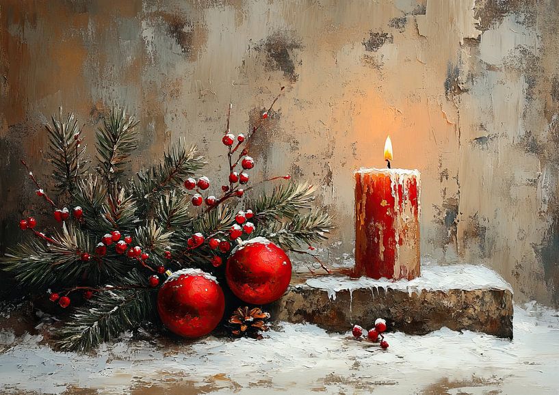 Weihnachtskerze | Rote Weihnachtsdekoration von Kunst Laune