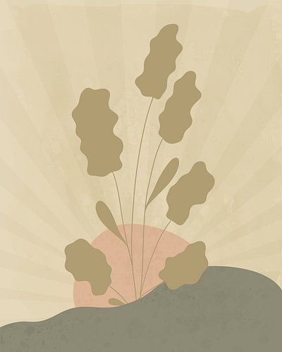 Minimalistisch landschap met zonnestralen