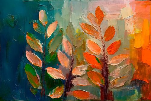 Abstrakte farbenfrohe botanische Kunst: Warme Herbstfarben 3