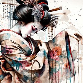 Watercolor Geisha Dancer #1 by Chromatic Fusion Studio